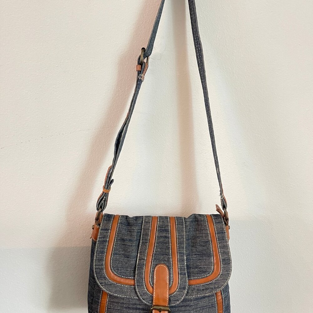 HAPPY DEER bag Jeans crossbody bag Dark blue jeans/brown leather shoulder bag - Picture 4 of 16